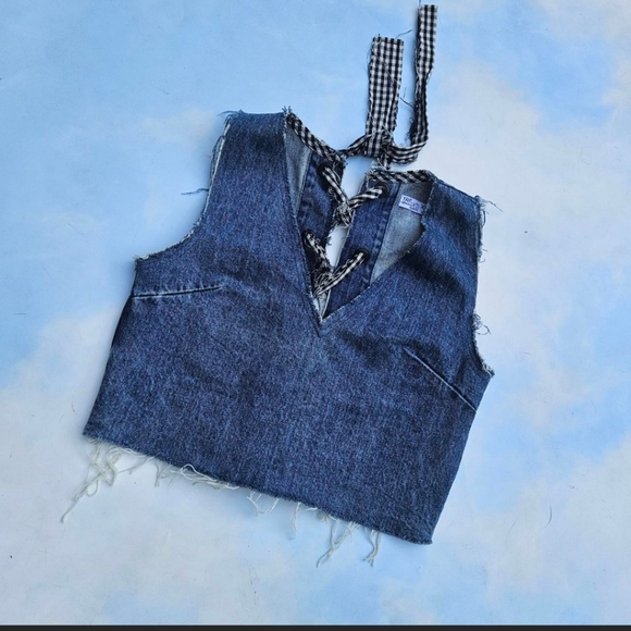 Zara Denim Tank Top Unique Farm Girl Top Country Top Cowgirl Style - Picture 2 of 8